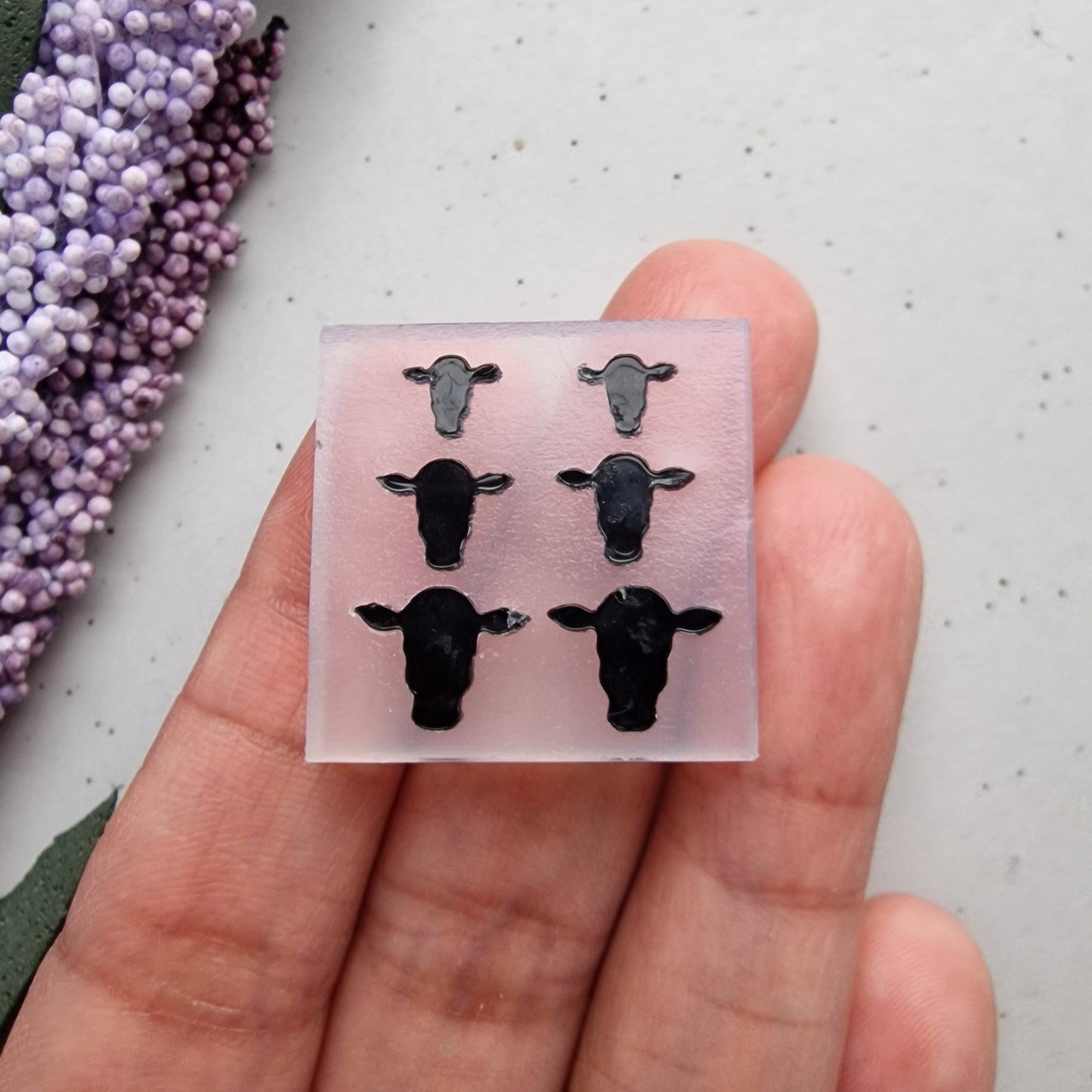 Mini micro silicone mold - farm animal cow metal clay resin mold
